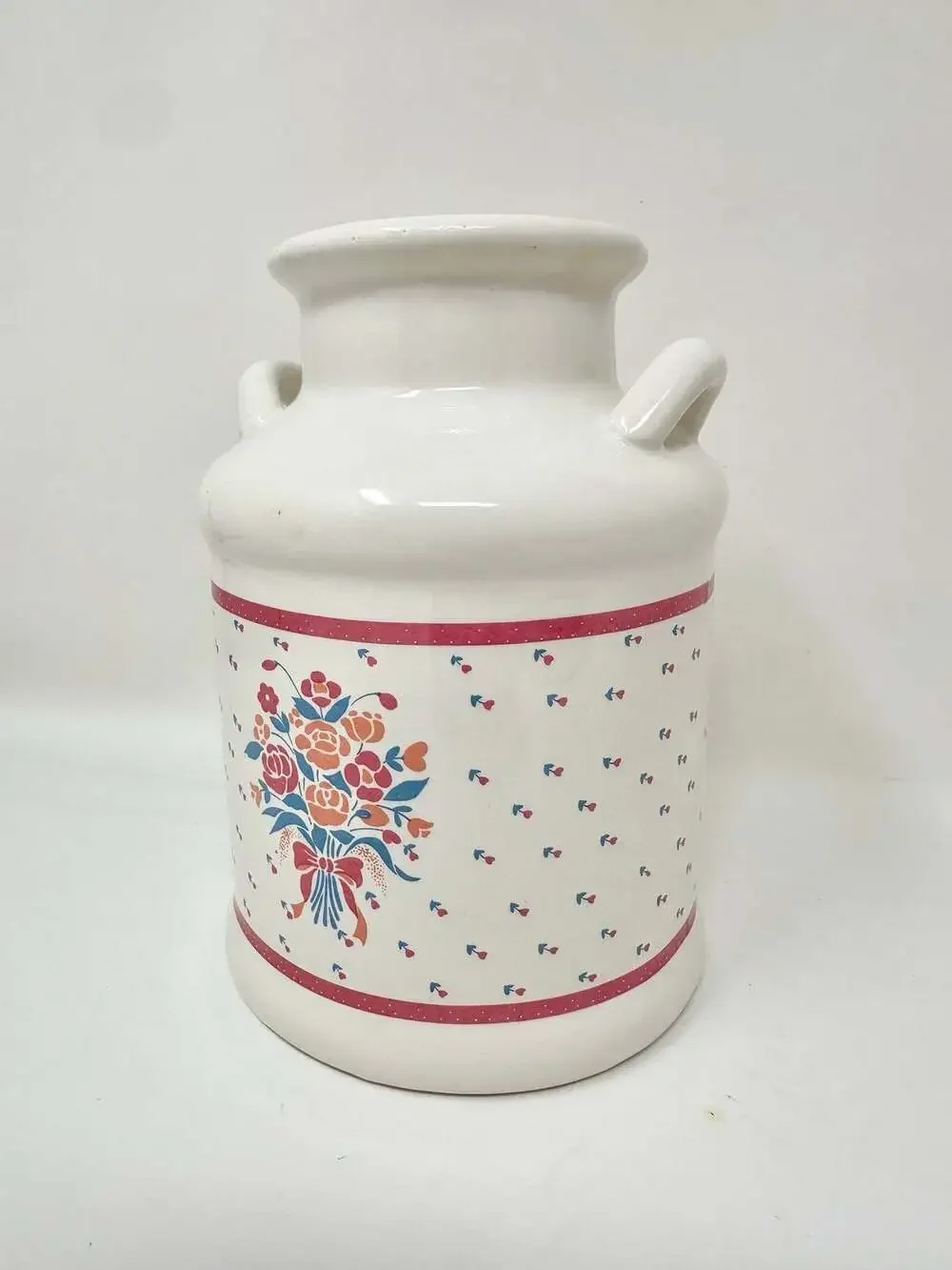 White Ceramic Vintage Milk Jug with Hand Painted Floral Cottagecore Design